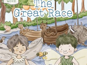 The Great Race Book Cover. Two Fairies on the cover with wooden boats in the background depicting dragons.