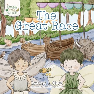 The Great Race Book Cover. Two Fairies on the cover with wooden boats in the background depicting dragons.
